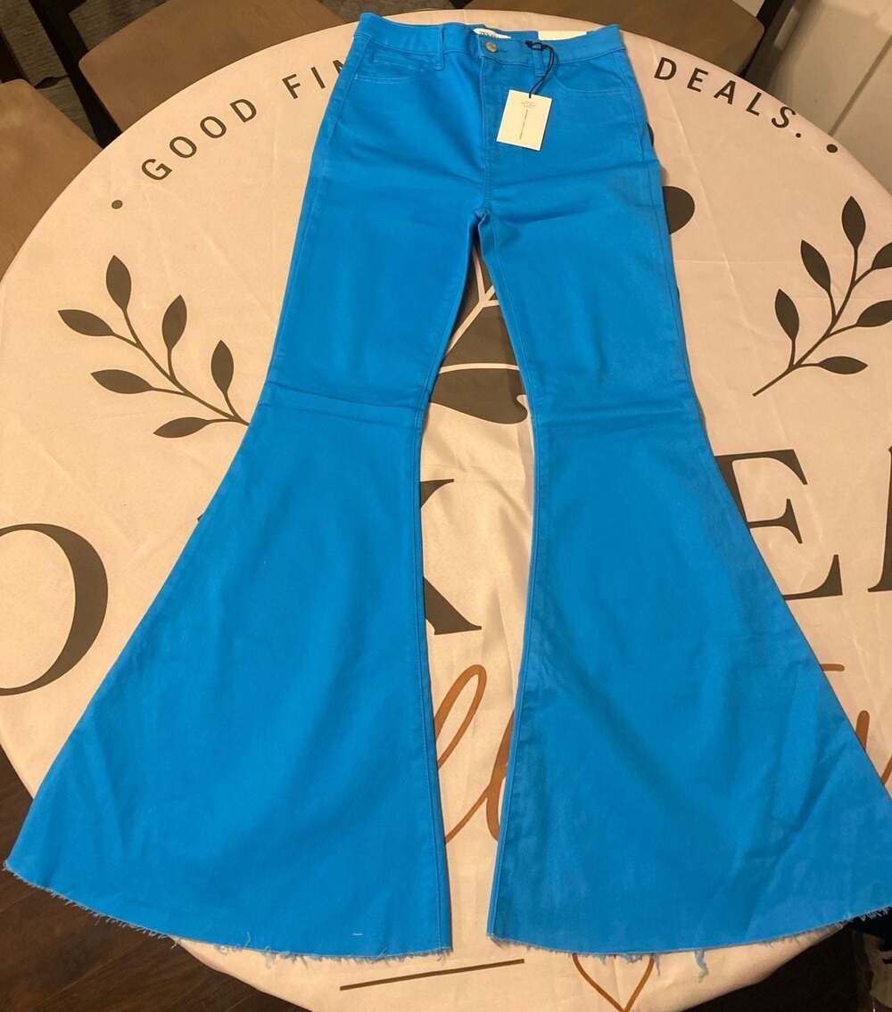 Zenana Los Angeles Fashion District Cobalt Blue High-Rise Raw Hem Flare Pants